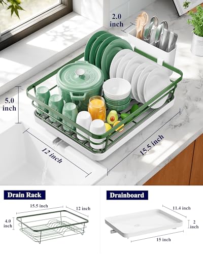 Dish Drying Rack for Kitchen Counter (Green / 12''W x 15.5''L - 1 Tier)