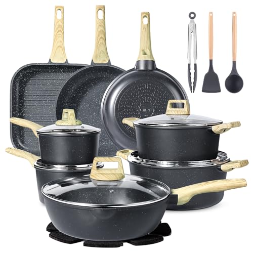 21Psc Pots and Pans Set Non Stick (Dark Gray / 21 Pieces)