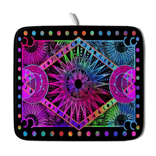 Purple Absorbent Dish Drying Mat Sun and Moon Microfiber Drying Pad for Kitchen Counter Decor Small (Colorful Moon / 18" x 16")