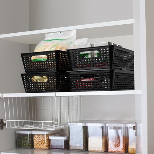 Stackable Woven Plastic Basket (Black)