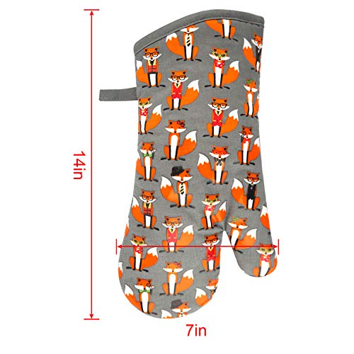 Oven Mitts 1 Pair (Fox, Gray Mittens)