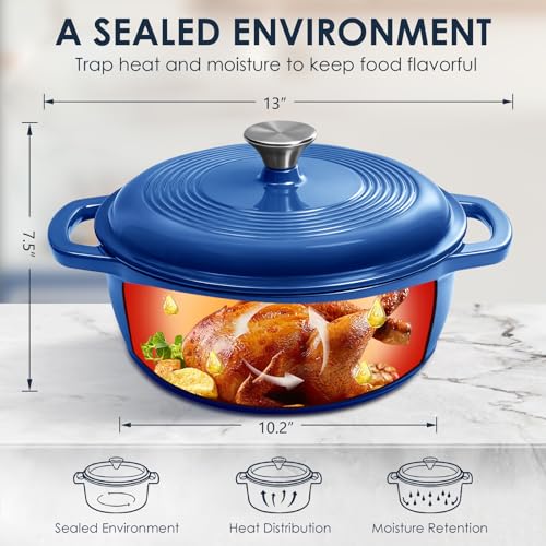 Cast Iron Dutch Oven Pot With Lid (Blue)