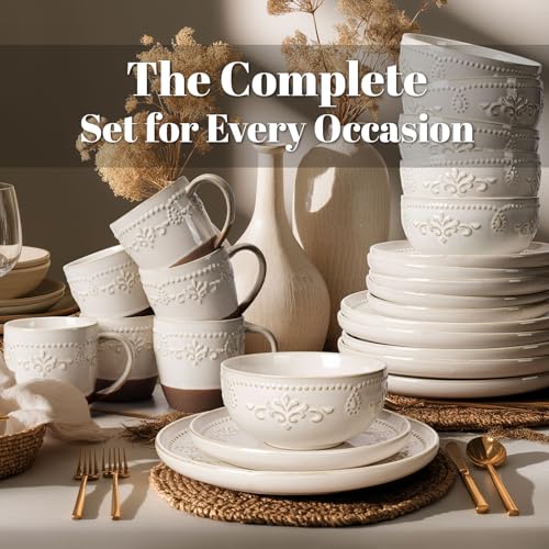 Plates And Bowls Sets (Damask Floral (24 Pieces) (White))