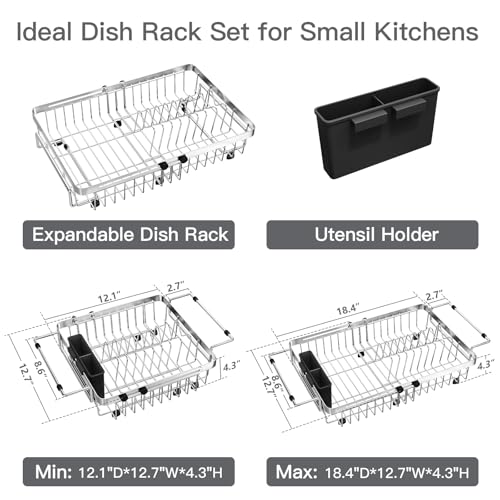 Expandable Dish Drying Rack Over The Sink with Anti Slip Grip (Silver / For 13-30" W Sink)