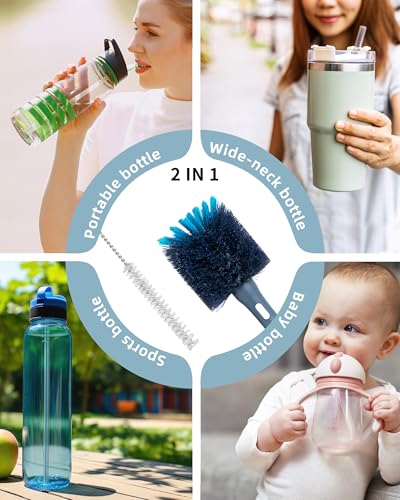 2 in 1 Bottle Brush with Straw Cleaner Brush (Grayish Blue / 2pcs)