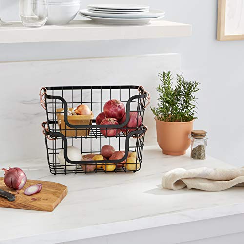 Stackable Metal Wire Rectangular Storage Baskets for Kitchen ((Pack of 1))