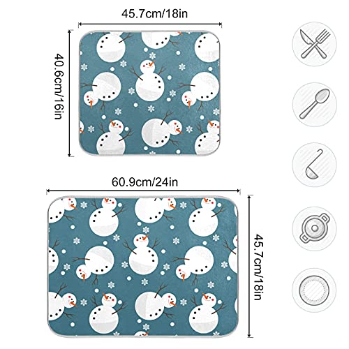 Super Absorbent Dish Drying Mat (Snowman Snowflake Cute Christmas Holidays / 16" x 18")