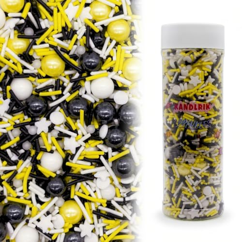 Yellow & Black & White Sprinkles Mix Size Pearls Bumble Bee Themed Cake Decorations Cupcake Toppers Perfect for Wedding Valentine Supplies 4.58OZ (Yellow&Black&White)