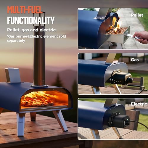 12" Multi Fuel Outdoor Pizza Oven Reach up to 1110℉ (Blue)