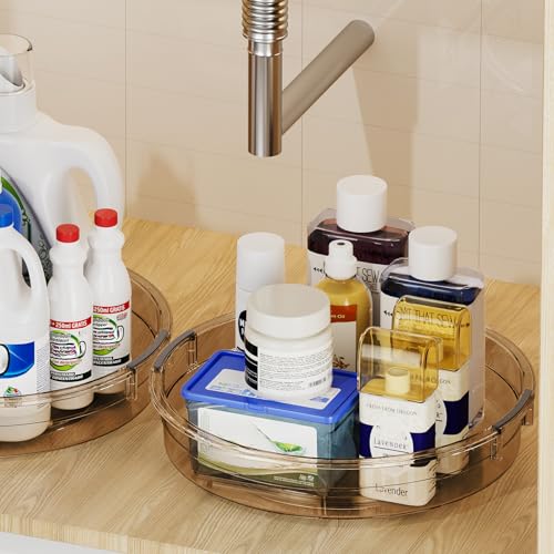 3 Pack Lazy Susan Organizer Turntable for Cabinet (Amber / 3 Pack 12in+10.6in+9.25in)