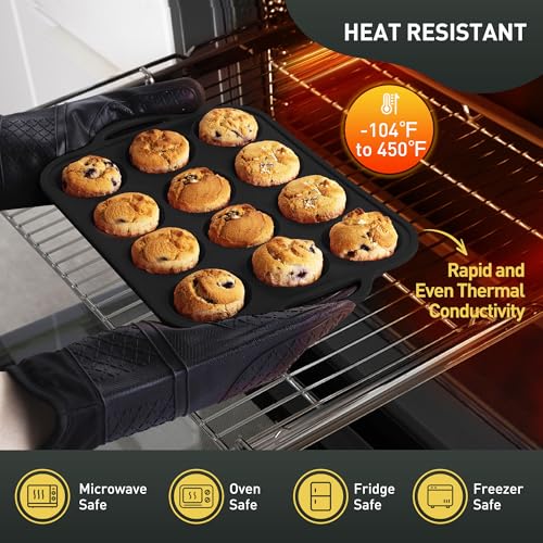 2 Packs 12 Cups Silicone Muffin Pan with Metal Reinforced Frame Regular Size Cupcake Tray Egg Mold Wedding Day Engaged Engagement Hostess Couple Newly Wed House Christmas Married Unique Gift (2pc: 12-Cup Regular / Black)