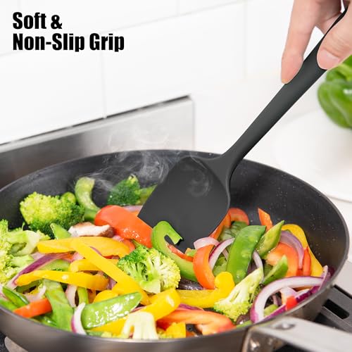 600°F Heat Resistant Silicone Large Spoon (11.4in (Spoon Spatula) / Black)