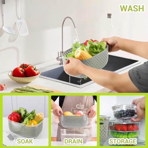 Fresh Produce Vegetable Fruit Storage Containers 3Piece Set (Grey Clear)