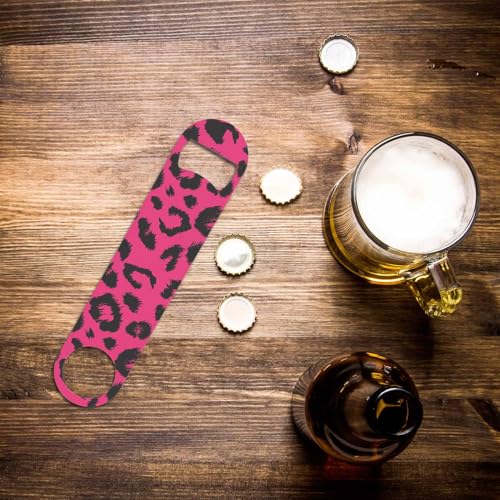 Leopard Print Stainless Steel Bottle Opener Jaguar Animal Fur Fashion Natural Skin Black Pink Wild Spot Flat Beer Bottle Opener Keychain for Home Kitchen Bar Restaurant Party Birthday Gift (Leopard Print)