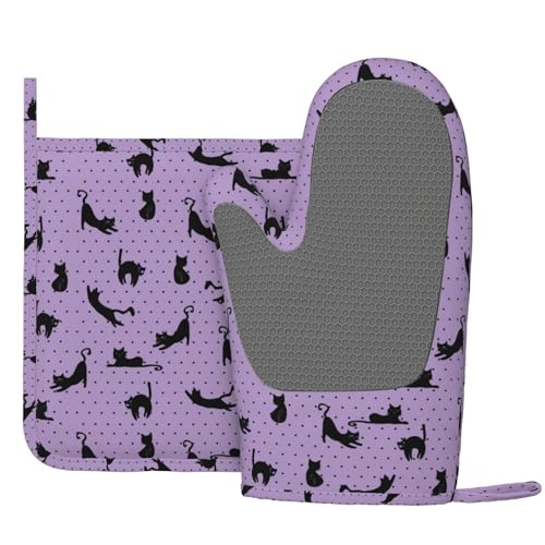Black Cat Oven Mitts and Pot Holders Sets of 4 (One Size / Black Cat)
