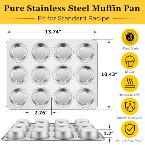 Stainless Steel Muffin Cupcake Pans 12