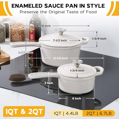 1QT & 2QT Saucepan Set with Lid (White / 1+2 Quarts)