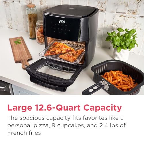 5-in-1 Air Fryer Combo Oven with Viewing Window, Large 12.6 QT Capacity, Digital Display, 5 Cooking Modes, 7 Recipe Presets, Automatic Shake Reminder, PFAS-Free Cooking Surfaces, Black (5-1 Air Fryer)