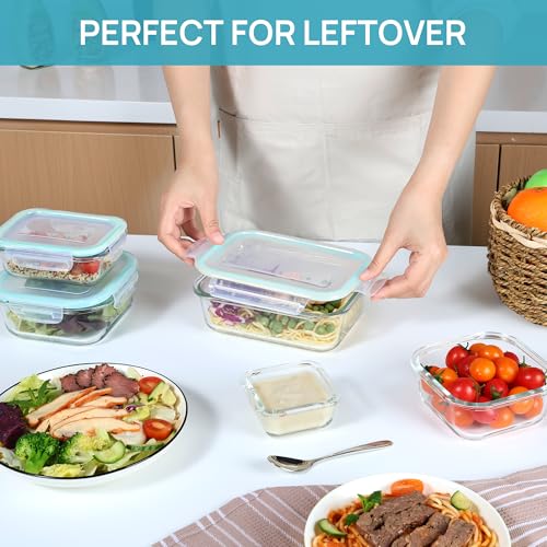 8 Pack Glass Food Storage Containers with Airtight Lids (Green)