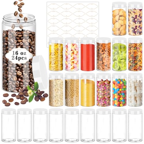 Plastic Jars with Lids 16 OZ (16OZ 24Pcs White)