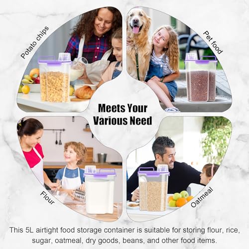 10LBS Airtight Rice Food Storage Container BPA Free (Clear Purple / 5L-1pack)