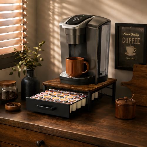 Coffee Pod Storage Drawer for Keurig K (Rustic Brown - 35 Pods Capacity)