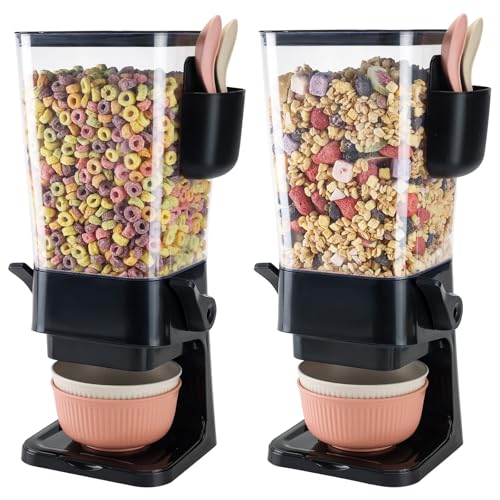 Cereal Dispenser Countertop Black 2 Pack with Bowls Spoons Cutlery Box (Black)