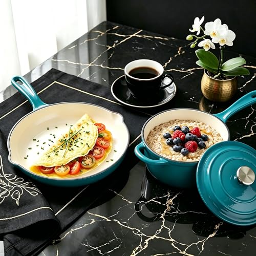 Enameled Cast Iron Cookware Set (Teal)