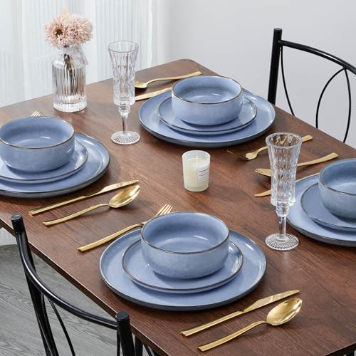 12 Piece Reactive Glaze Dinnerware Sets (Ocean Blue / Service for 4)