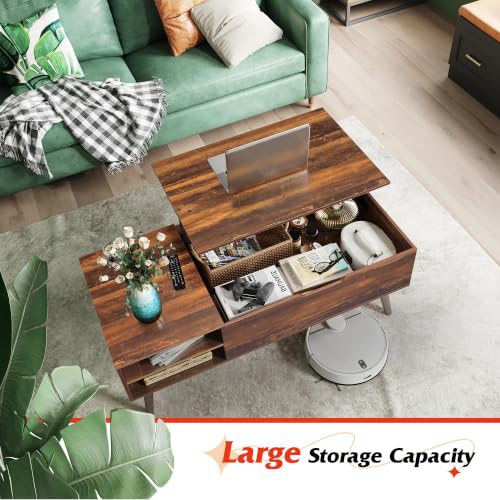 Lift Top Coffee Table with Hidden Storage (Classic Brown / 47" with Shelf)