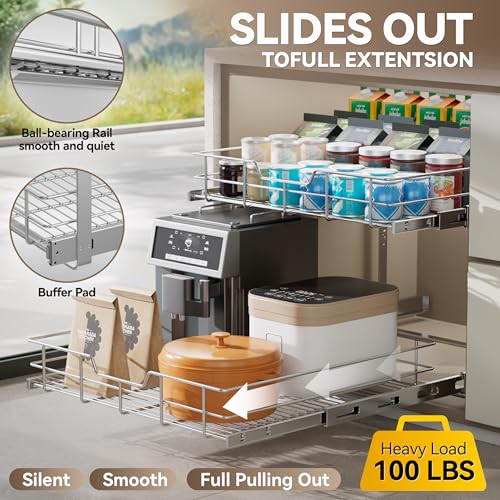 Pull Out Cabinet Organizer 24" W X 22" D (1 Tier - Chrome-Plated / 24" W X 22" D)
