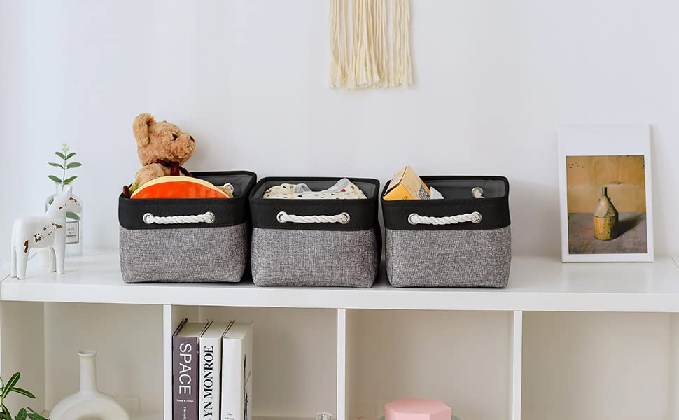 Storage Basket for Organizing (Black&Grey / Medium -13.8Lx9.8Wx6.7H)