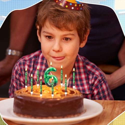 13 Pcs Dynamite Candles 12 TNT Themed Birthday Cake Candles and Number 6 Candle Cake Topper for Pixel Theme Birthday Party Anniversary Party Dynamite Theme Party Video Game Party Supplies (13 Count)