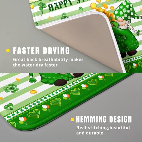 Shamrock Gnome Dish Drying Mat Coin Clover Dishes Fast Dry Mat 16x18 inch Absorbent Microfiber Dishware Drainer Pad for Kitchen Counter Sink (Shamrock Gnome Coin / 16" x 18")