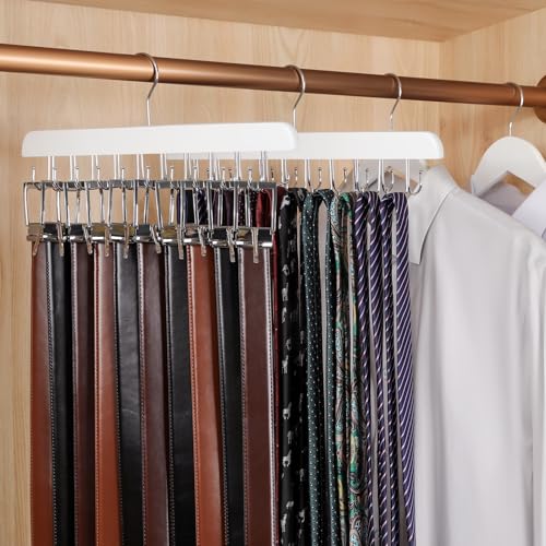 20 Hooks 2 in 1 Belt Tie Hanger for Closet Max 30 Belts with 30 Ties Capacity (White)