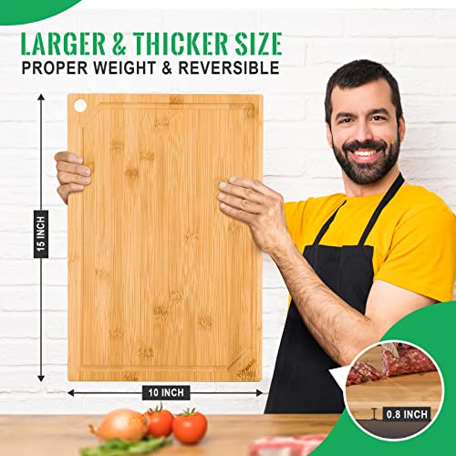 Bamboo Cutting Board for Kitchen (Natural / 15"L x 10"W)