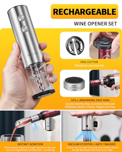Electric Wine Opener Rechargeable 5 (5-in-1 Silver / Rechargeable)