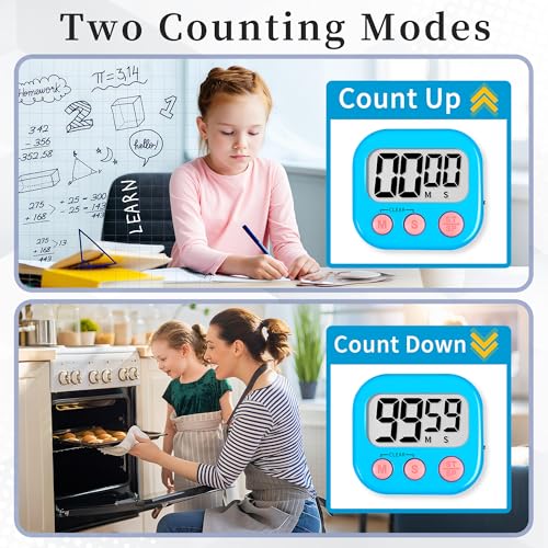 Digital Kitchen Classroom Timers for Kids Cooking 6pcs Blu Pk Pur (6 Count)