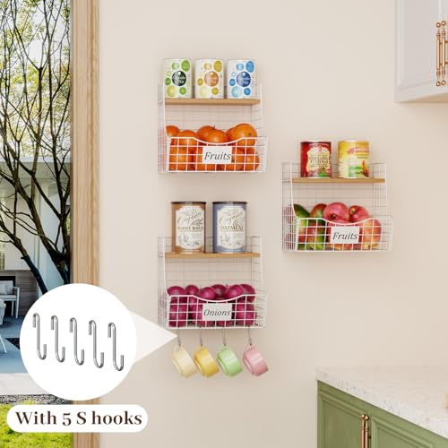 3 Pack Hanging Fruit Basket for Kitchen with Wood Lid (3pcs*11.81"*8.66"*10.63")