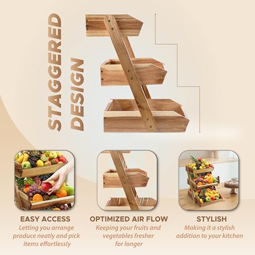3 Tier Fruit Basket for Kitchen (Natural / 3 Tier)