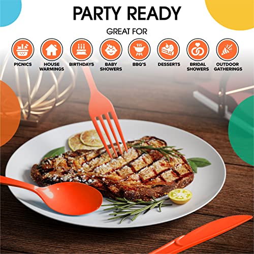 Orange Plastic Forks 200 Pieces Orange Forks Disposable Utensils Heavy Duty Plastic Cutlery Set Disposable Cutlery Sets Flatware Sets Silverware Set Party Supplies & Party Tableware (Orange / Forks)
