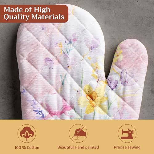 Maison d'Hermine Oven Gloves 100% Cotton Oven Mitt (095 - Easter Zest / 7.5" x 13" (Oven Mitt))