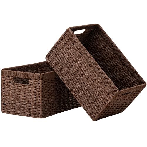 2 Pack Wicker Basket (Rectangular- 2pack 13.4"×8.3"×7.1" / Dark Brown)