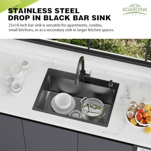 Black 25x18In Drop In Kitchen And Bar Sink (25x18 Black)