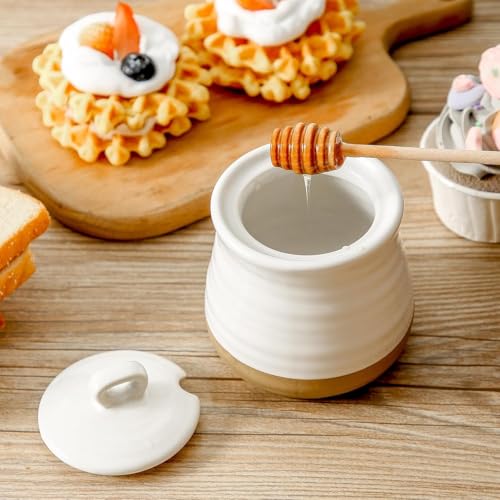 Ceramic 12 Ounce Honey Jar and Dipper Set (White)