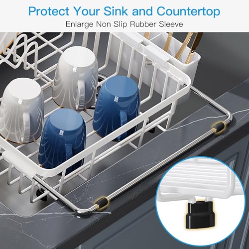 White Dish Drying Rack Over the Sink with Utensil Holder (White / For 12.5"-30"w Sink, Expandable)
