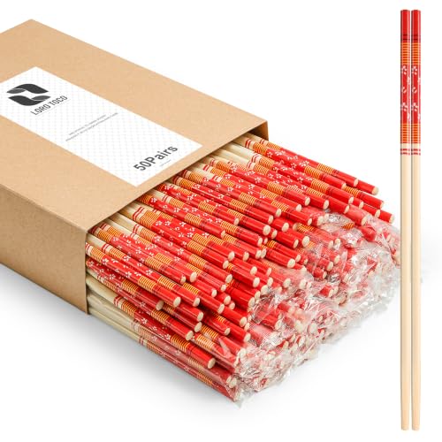 50Pairs Bamboo Chopsticks Disposable Individually Wrapped (Style 2)