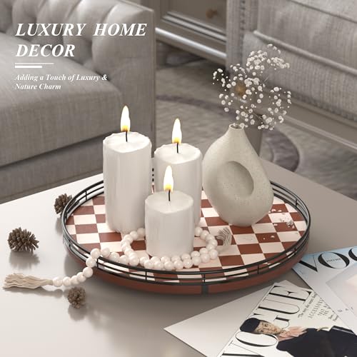 13 Inch Brown White Checkerboard Lazy Susan with Black Metal Rail (Brown & White / 13 inches)