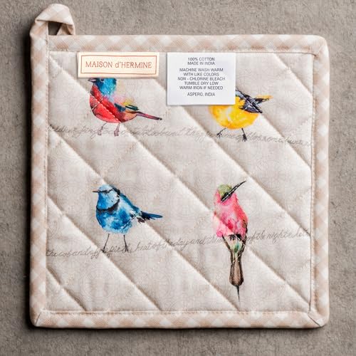 Pot Holders 100% Cotton Potholders (003 - Birdies on Wire / 8" x 8" (Pot Holder Pack of 2))