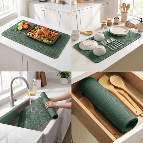 Silicone Dish Drying Mat for Multiple Usage (Green / 36"L x 18"W)